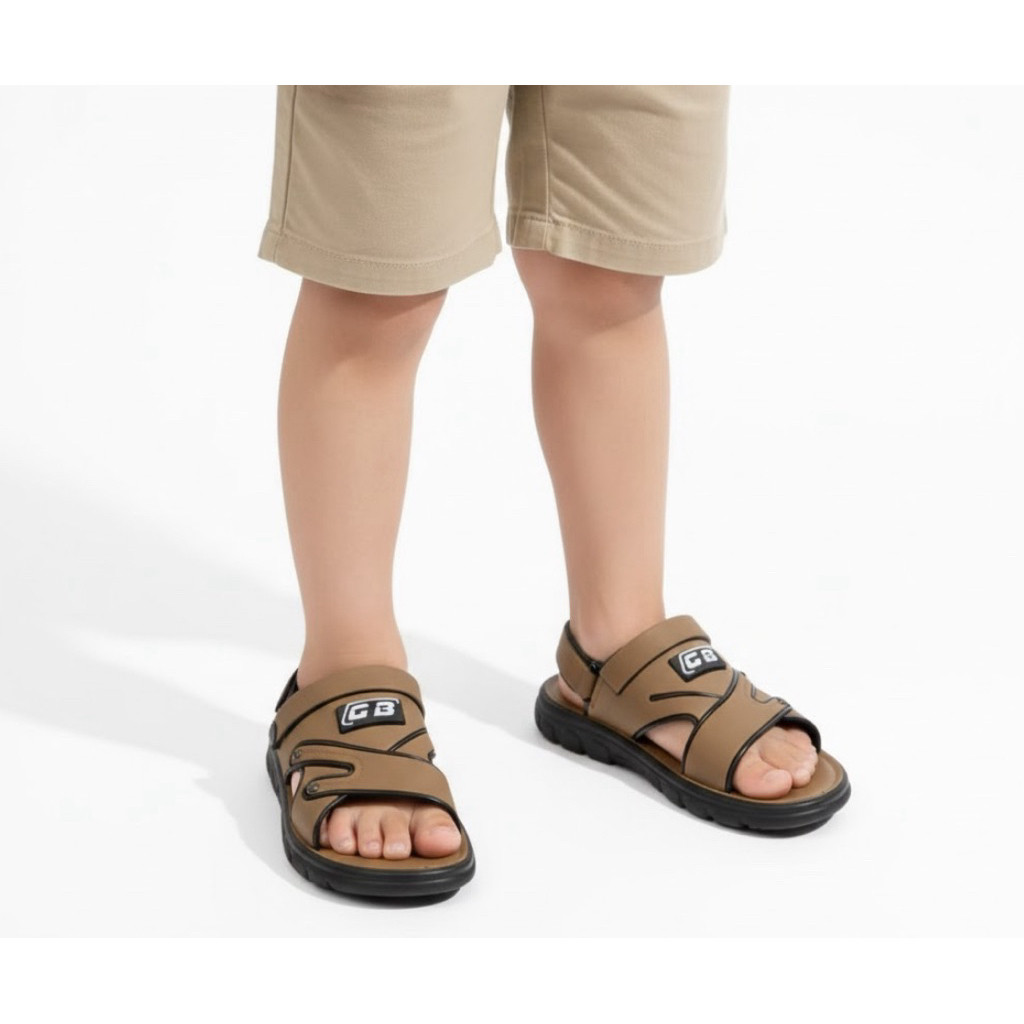 1A Sandal SeloP Anak Cowok Kulit TeBal Anti Selip