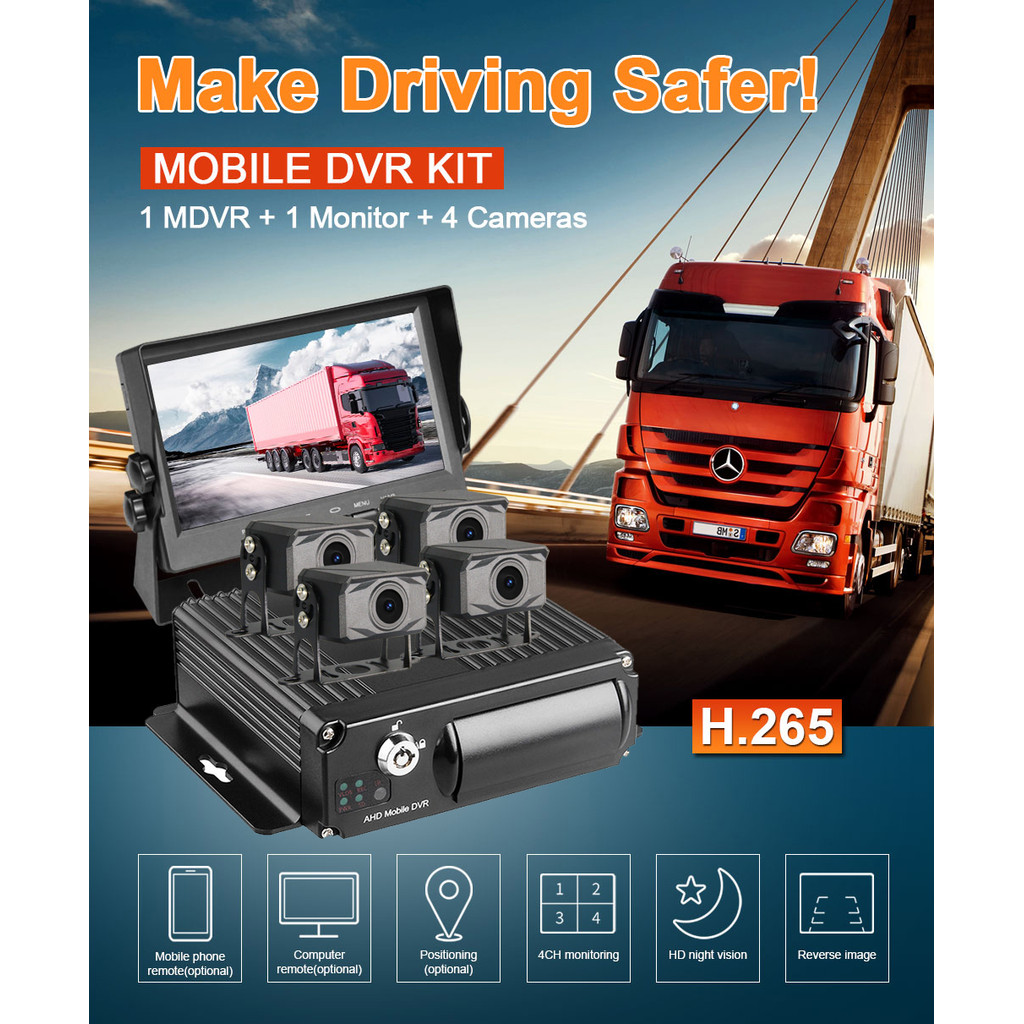 Harga Murah 4Channel SD Mobile Dvr + 4PCS Kamera Mundur Mobil Tahan Air 1080P + Monitor 7Inch Mdvr K