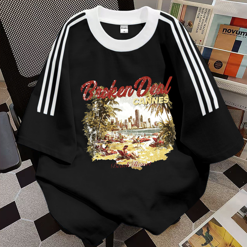 JESSICA KOREA PREMIUM EFFORTLESSL Y BEAUTY Kaos Lengan Pendek Garis Tiga | Broken Coast Paradise |