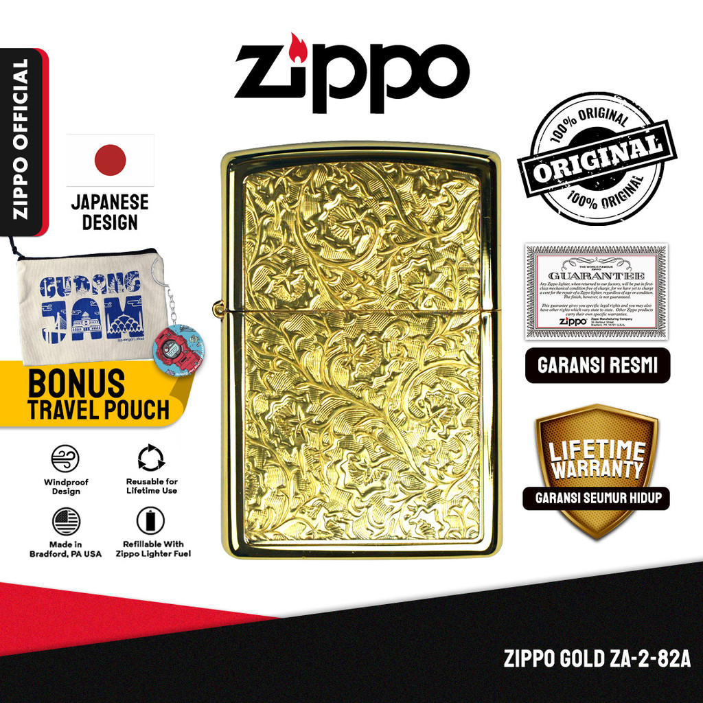 Zippo Gold ZA-2-82A | Garansi Lifetime | Original USA