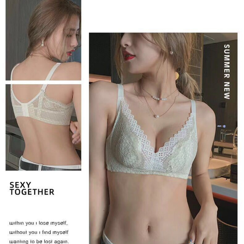 Set Bra Tanpa Kawat Berenda yang Dapat Diatur untuk Payudara Besar