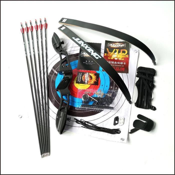 PAKET BUSUR JUNXING F155 - RECURVE BOW - BUSUR PANAH - PAKET LENGKAP - ENIGMAZONE - Hitam, 18 LBS