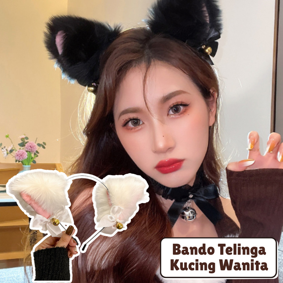 F5892 Bando Kucing Wanita / Cosplay Furry Headband Cat Ears / Bando Bell Kucing Cosplay / Bando Teli
