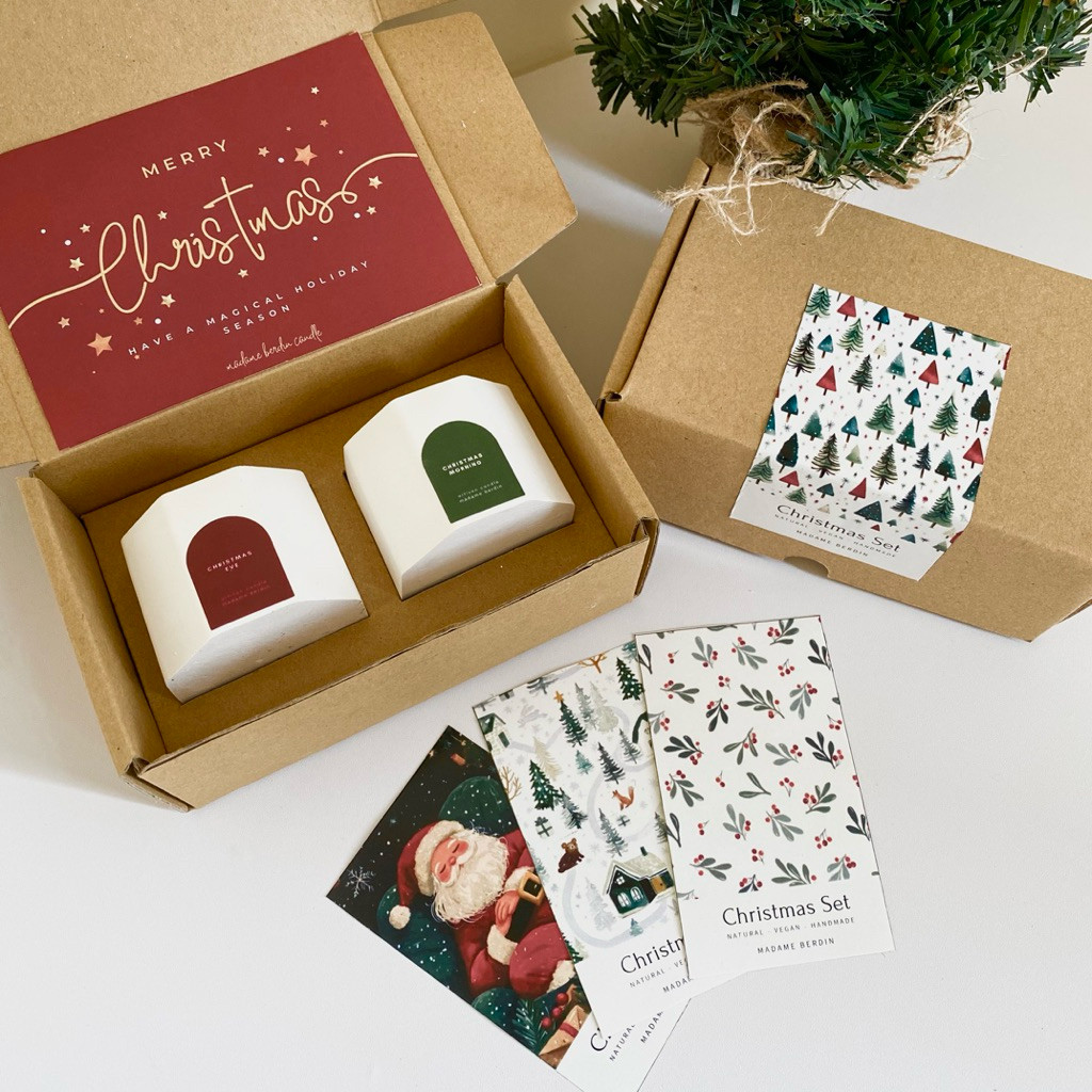 Christmas Gift Set Lilin Aromaterapi 2pcs Concrete Hexa | Scented Candle Hampers Natal Kado Aestheti