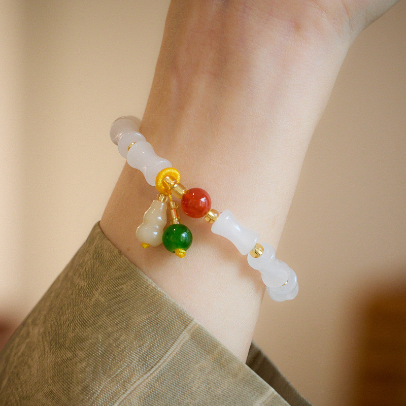 Giok sutra emas alami, gelang bambu untuk wanita, gelang cincin tunggal labu tinggi.