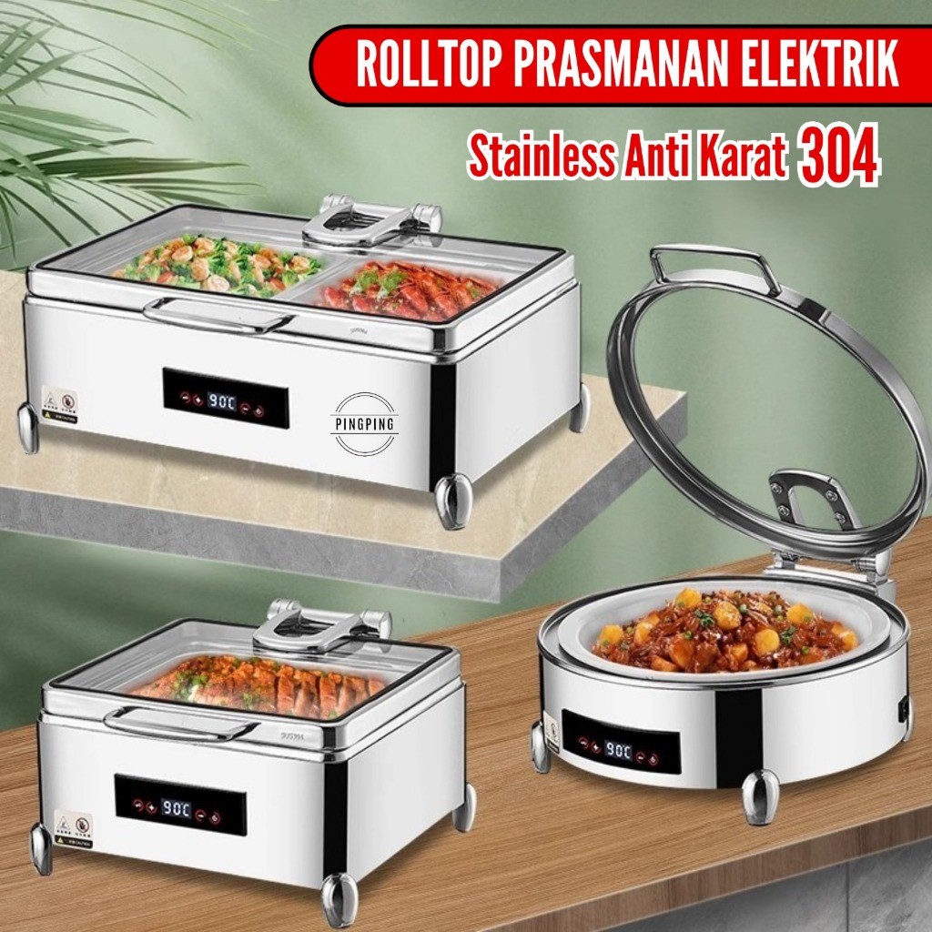 PingPing Rolltop Prasmanan Hidrolik Mewah 304 Stainless Tutup Silver