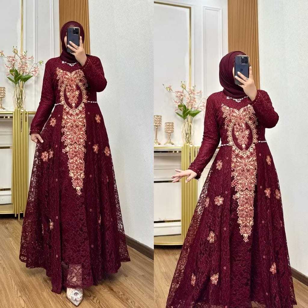 Gamis pesta//gamis bordir//gamis cantik//emerald blue//gamis mewah//gamis kondangan//seragaman//tren