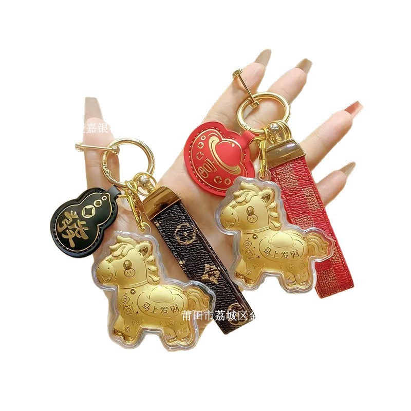 Emas penuh 999 keberuntungan gantungan kunci emas tas keberuntungan liontin