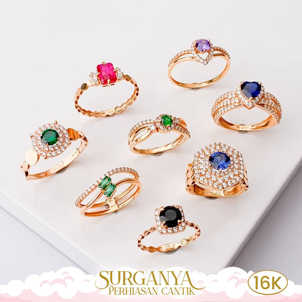 Cincin Bold Permata Warna Emas Kadar 16K Macan Gold