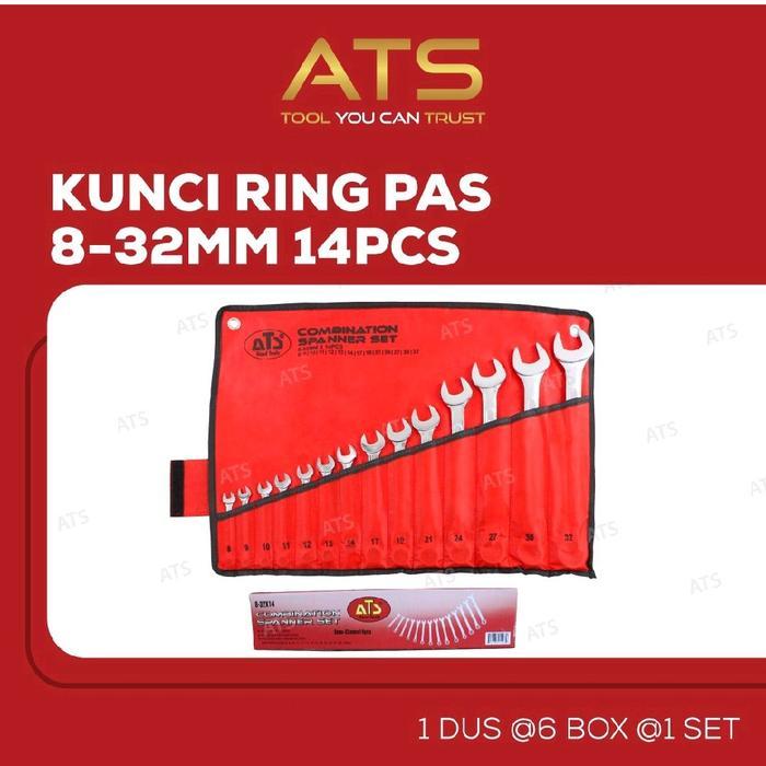Kunci Ring Pas Set ATS 14 Pcs (8-32mm) - ATS Kunci Ring Pas Set Tebal 14 Pcs