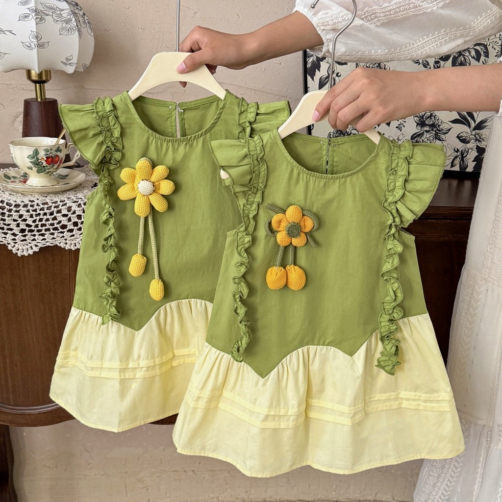 Gaun Anak Perempuan Mentari Kecil, Gaya Korea, Gaun Putri Renda yang Elegan