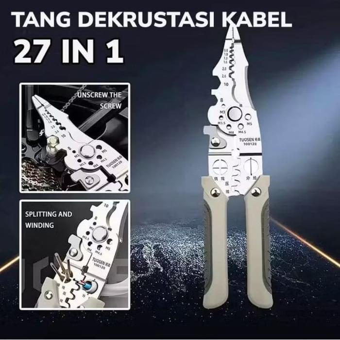 Tang Dekrustasi Kabel Pengupas Kawat Multi Alat Tang Alat Perbaikan Kawat Multifungsi - zansen - Tan