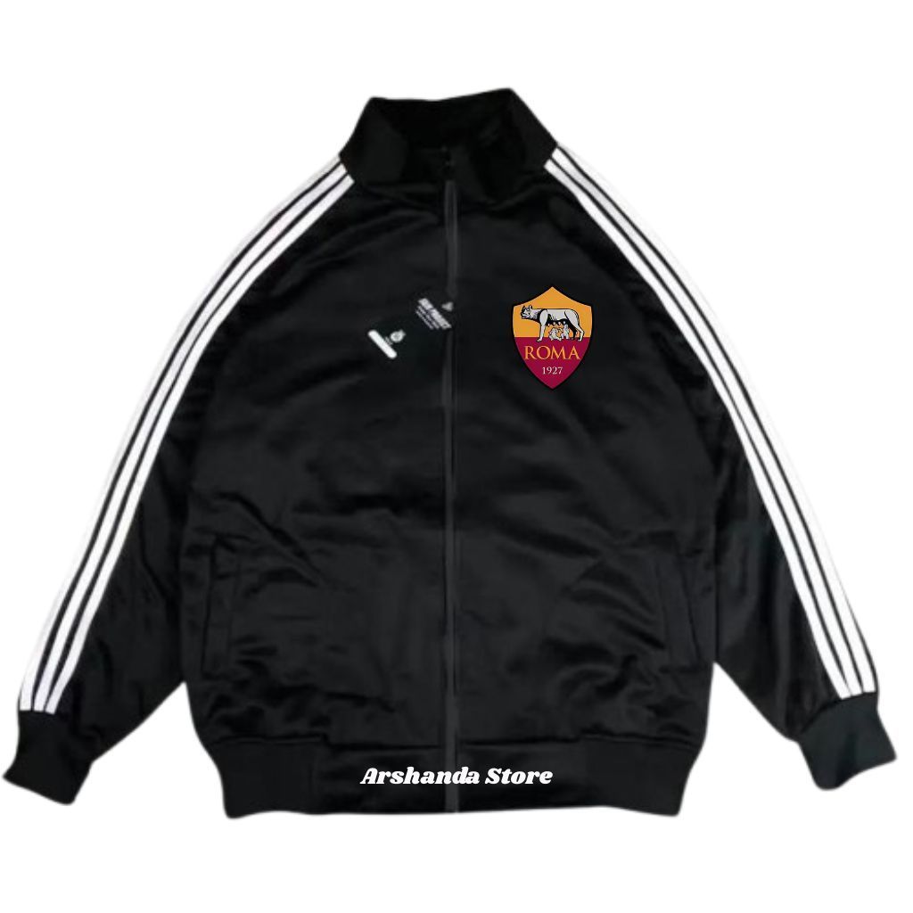 Track Jacket Unisex Black With White Stripe As Roma