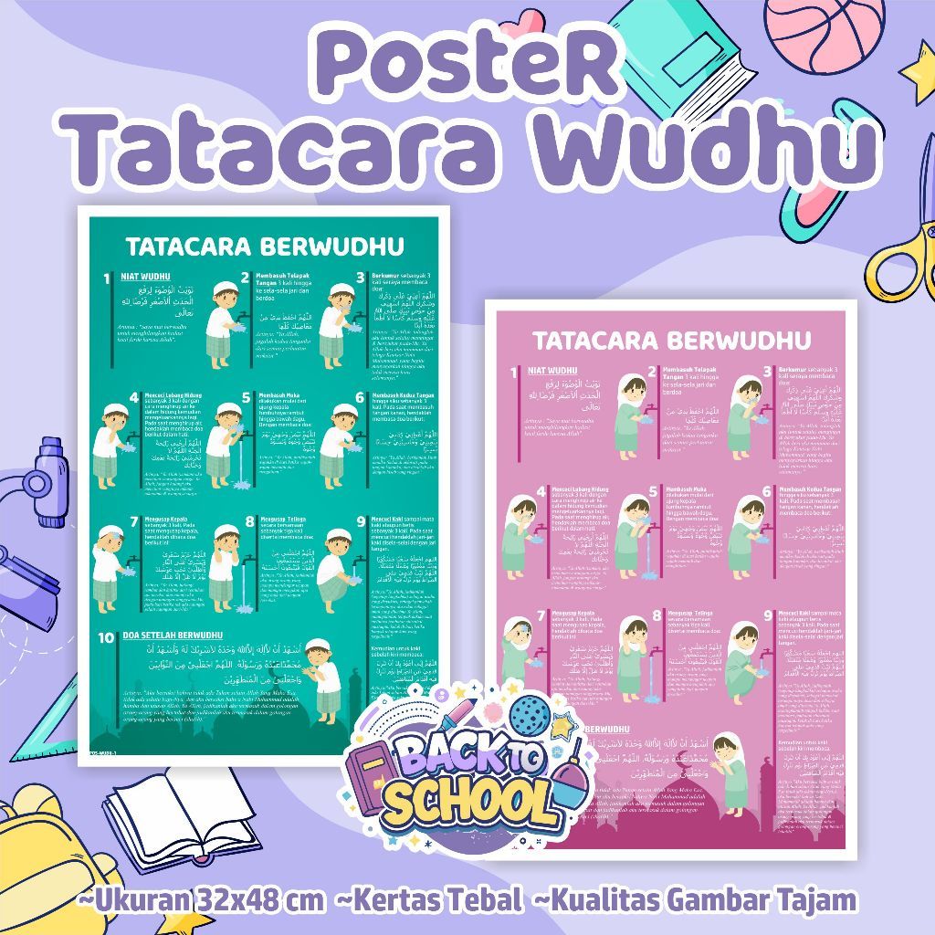 Poster Edukasi Islami Tatacara Berwudhu - Poster belajar anak cara wudhu