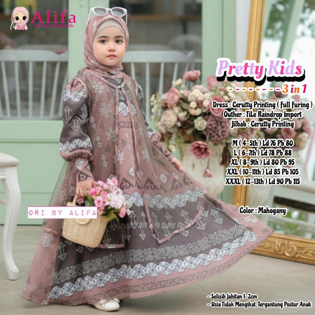 pretty kids by Alifa kids / gamis set free hijab anak perempuan terbaru ORI Alifa kids