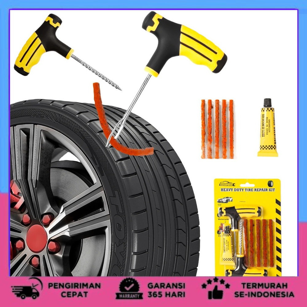 Alat Tambal Ban Tubeless BESI Kit Set Tusukan ban Peralatan Tambal Ban Mobil Sepeda Motor Tubeless T