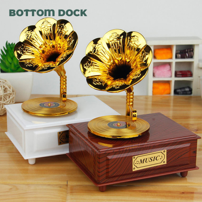 Music Box Fonograf Klasik Tangan Engkol Kotak Musik Retro Gramophone Antik Ornamen Dekorasi Rumah Ha