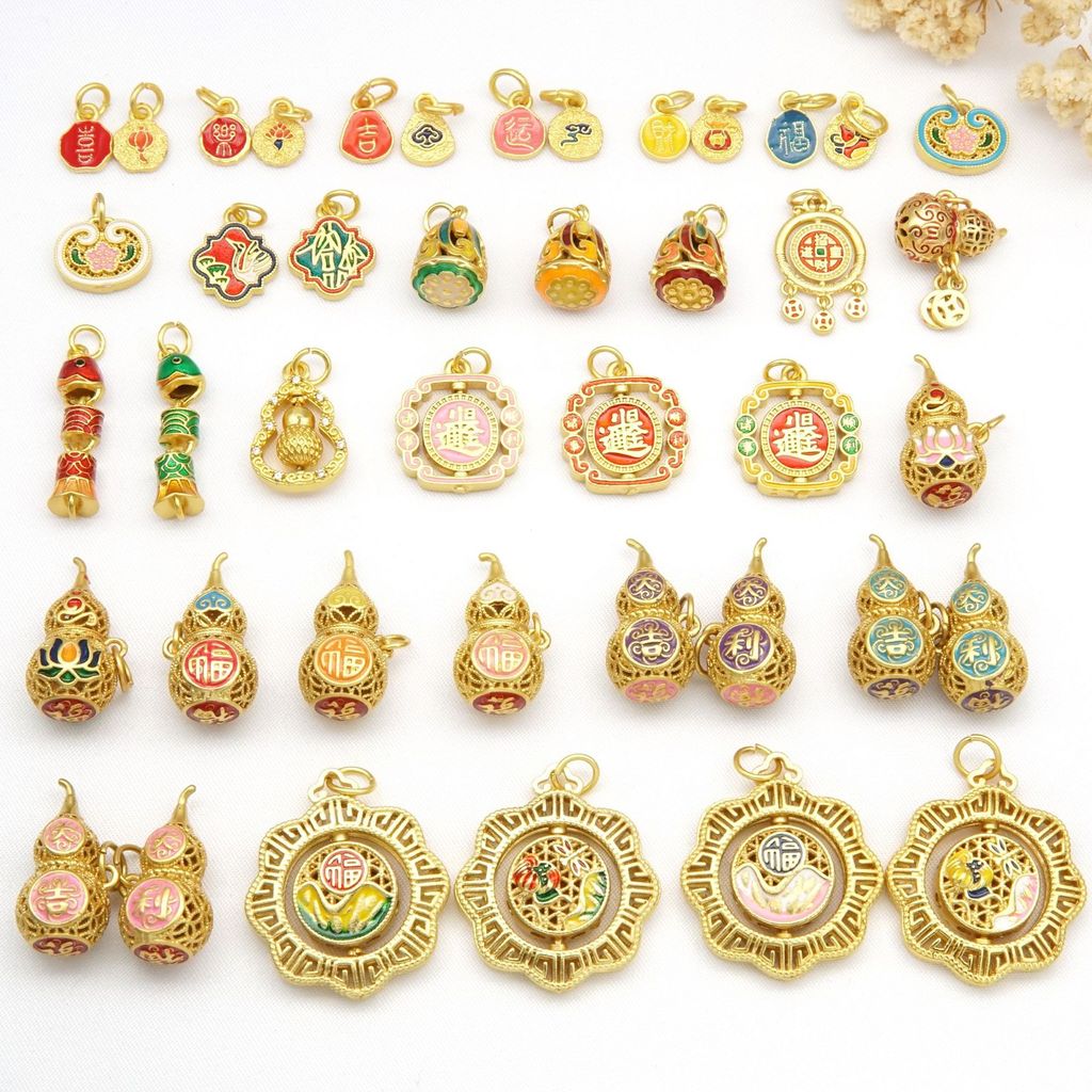 (1 paket 5) Liontin Pisces Phoenix Emas Kuno, Delapan Harta Karun Berputar Rantai Sweater Liontin Ak