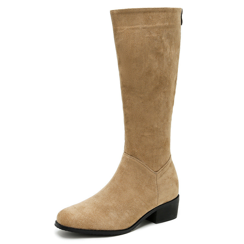 Inner Height Increase Khaki Long Boots for Women, Petite High Boots, Suede Boots for Women, Over-the