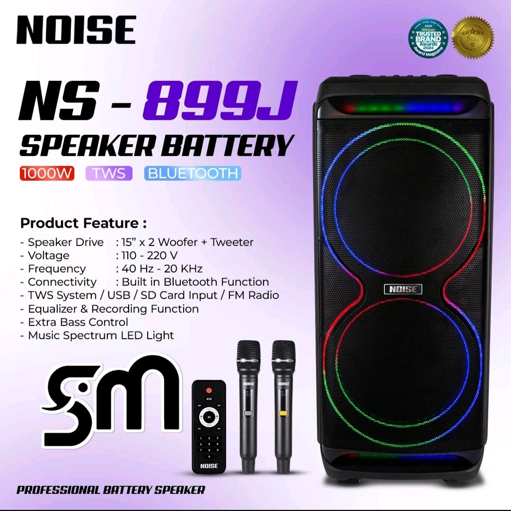 Speaker Noise NS-899J 15 inch double Woofer 899J Portable Bluetooth