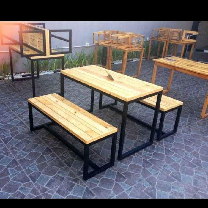 meja makan satu set kursi panjang kayu jati belanda NF4