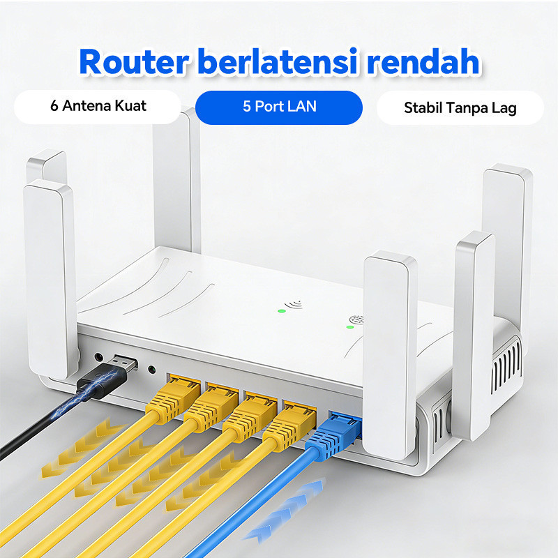 MIX.SUARA Booster Sinyal WiFi Tanpa Kabel | Router Gaming WiFi 6 1800Mbps 6 Antena Eksternal Gratis 