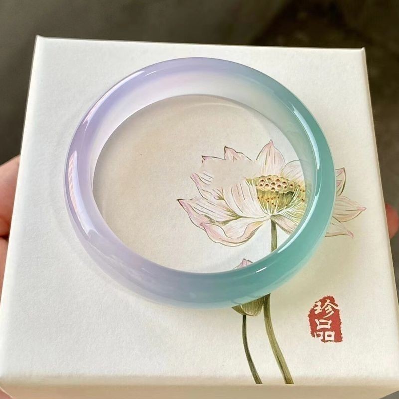 Giok Alam Gelang Jadeite Warna Ganda Jadeite Ungu Muda Violet Bunga Biru Mengapung