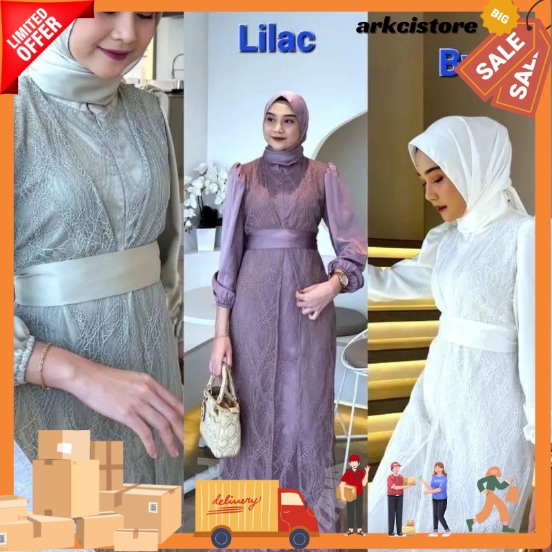 ACS Dress Brukat Florenza Busui Gamis Mewah Premium Elegan Syari Kondangan Pesta Trendi Terbaru Leba