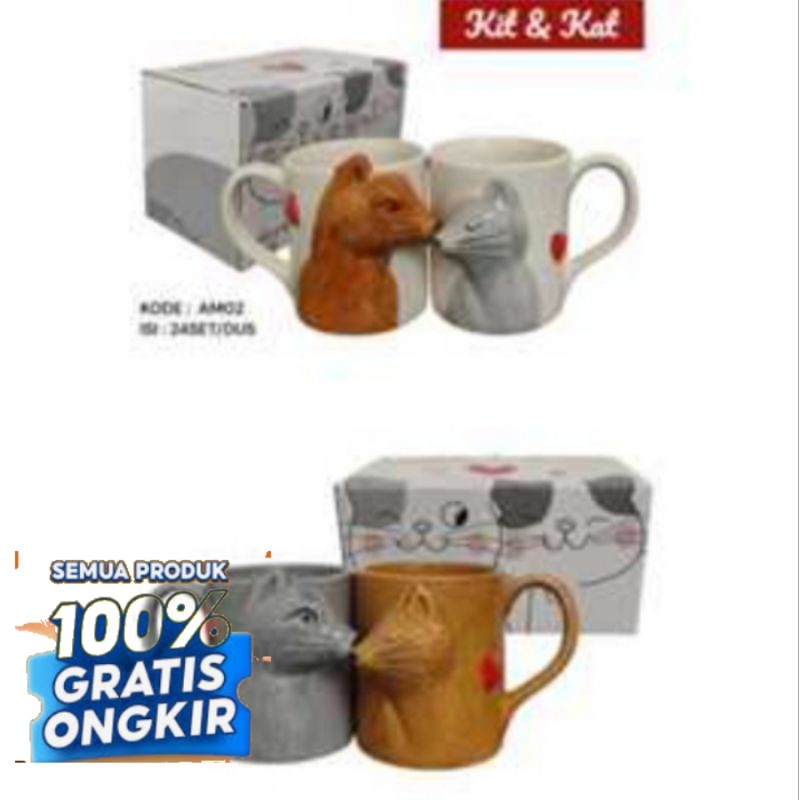 MUG COUPLE KIT & KAT / MUG KERAMIK SET ISI 2 / MUG COUPLE HAMPERS/ Ungu Violet Magenta Fuchsia