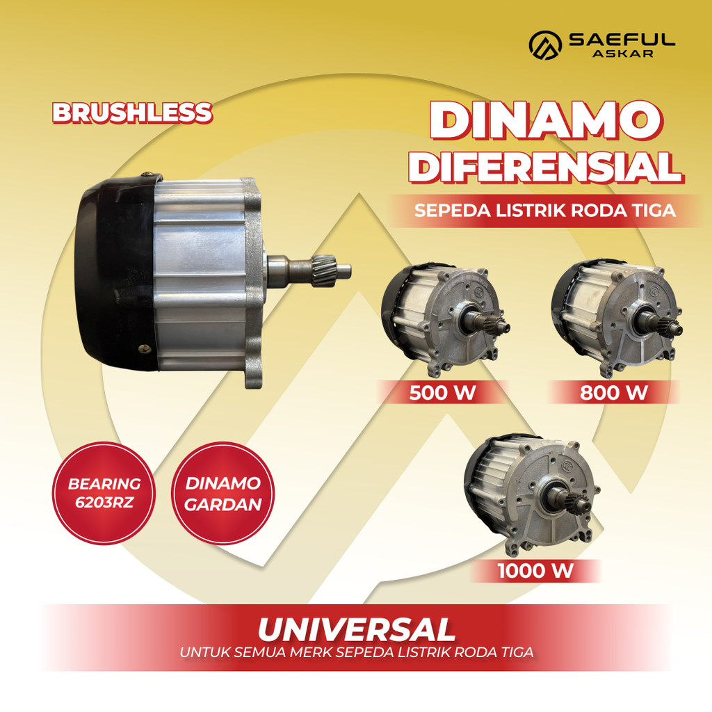 Dinamo Gardan Differential Sepeda Listrik Roda Tiga 500W 800W 1000W