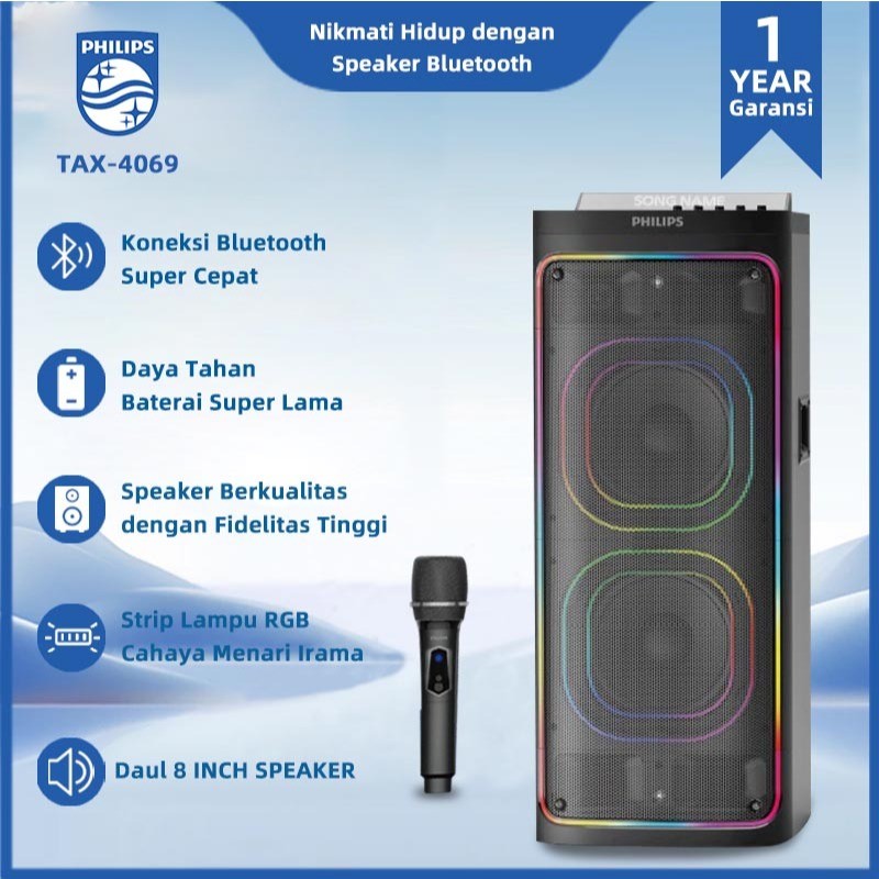 PHILIP Speaker  Bluetooth Karaoke Speaker Double 8-inch – 150W, USB, SD, AV In, FM Radio, Karaoke Ja