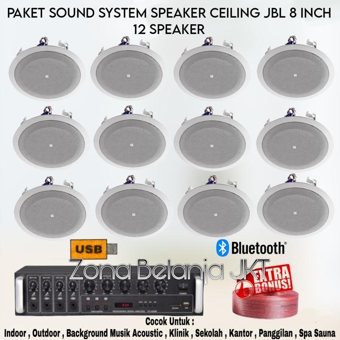 Paket Sound System Cafe Ruangan Speaker Ceiling JBL 8 Inch 12 Speaker