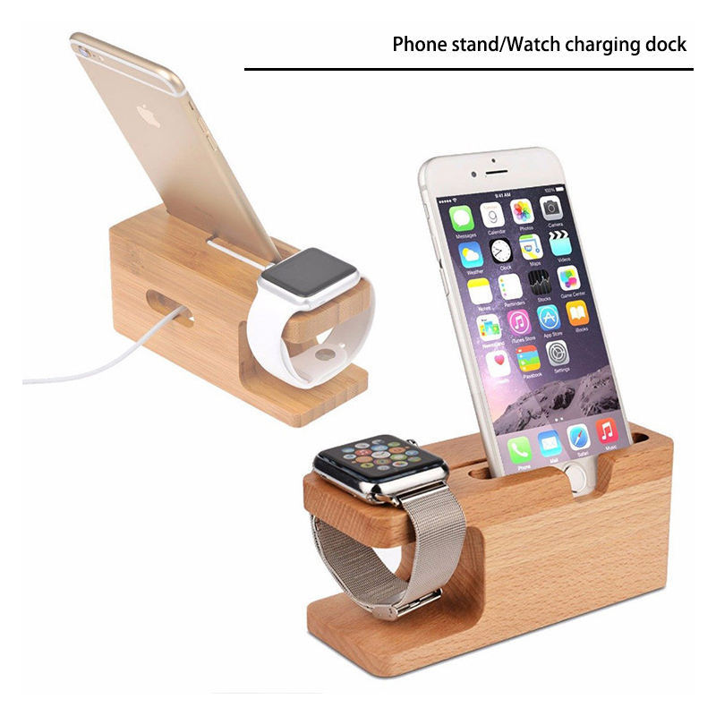 Holder Stand Hp Smartwatch Jam Kayu Bambu Unik Minimalis Natural