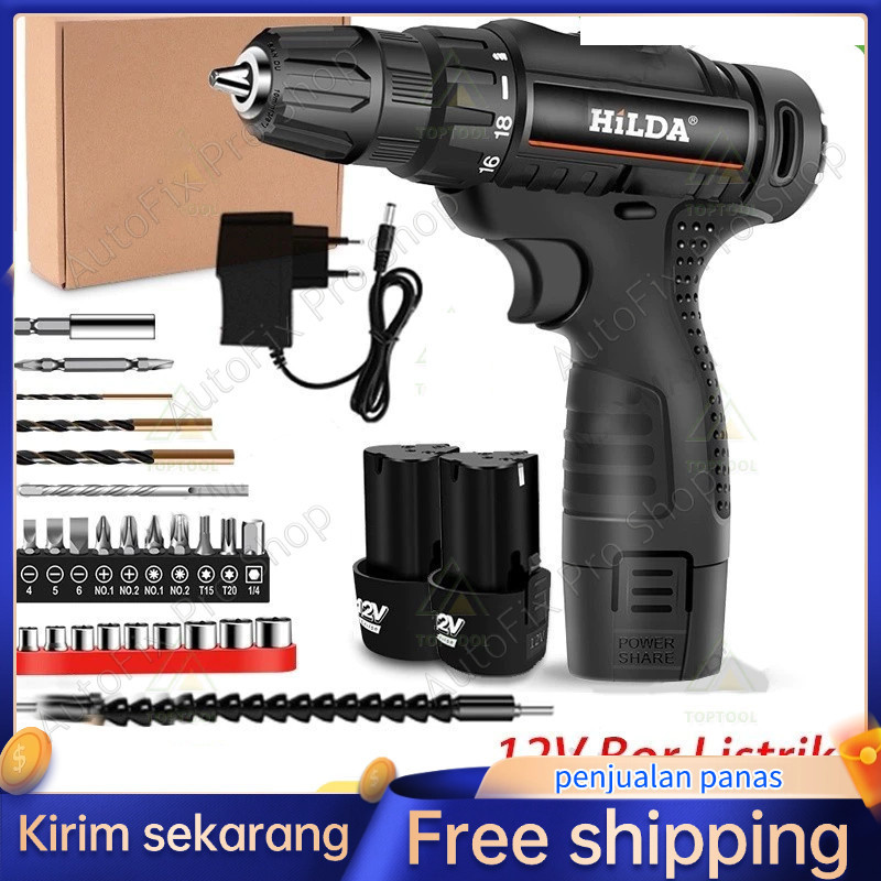 12V HILDA Mesin Bor Baterai Tangan Cordless/12V Bor Baterai / Bor dampak / Mesin Bor Cordless / Bor 