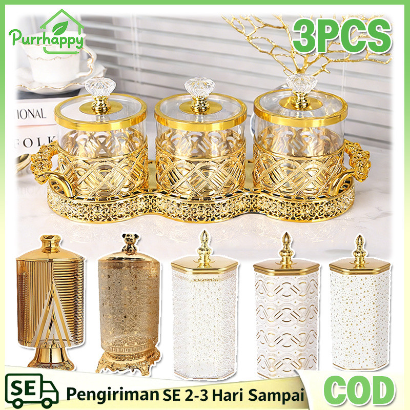 Purrhappy 3PCS Toples Penyimpanan Makanan Toples Penyimpanan Ramadan Toples Set  Toples Mewah Aesthe