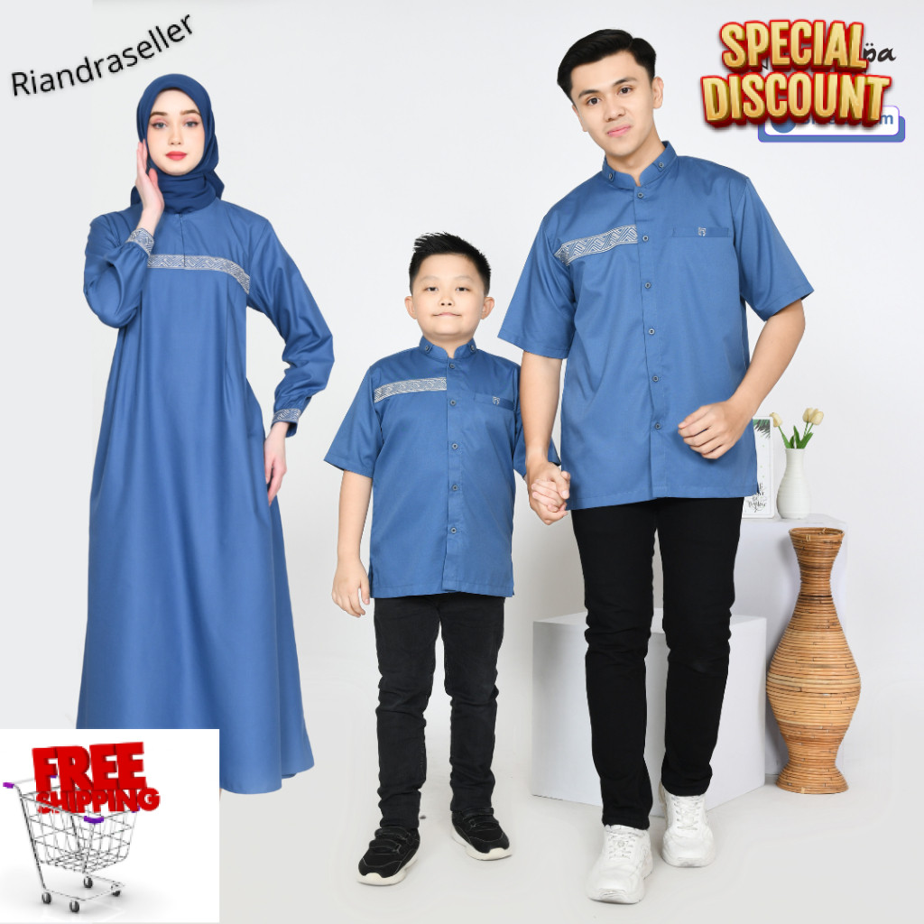 Baru Adhipa Gamis Sarimbit Wanita Zaviena warna Biru Denim RDS