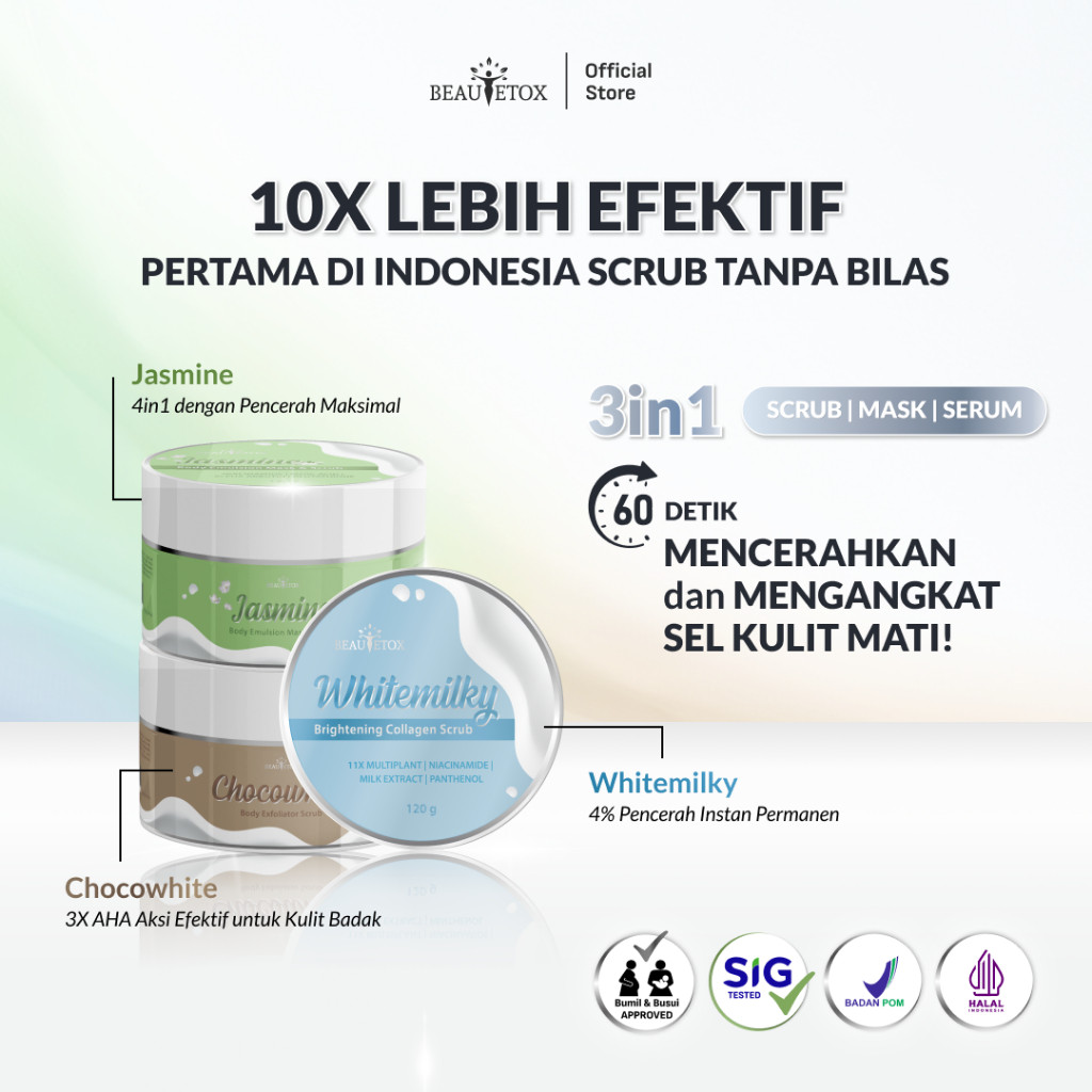 [REJECT SALE] NEW FORMULA Beautetox Triple Body Booster Scrub Package Whitemilky Chocowhite dan Jasm