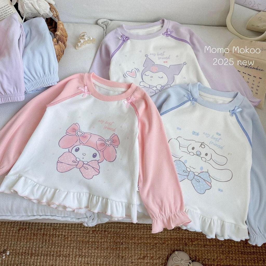 Setelan Baju Lengan Panjang Anak Perempuan Momo Mokoo Karakter Lucu Sanrio My Melody Kuromi Cinnamor