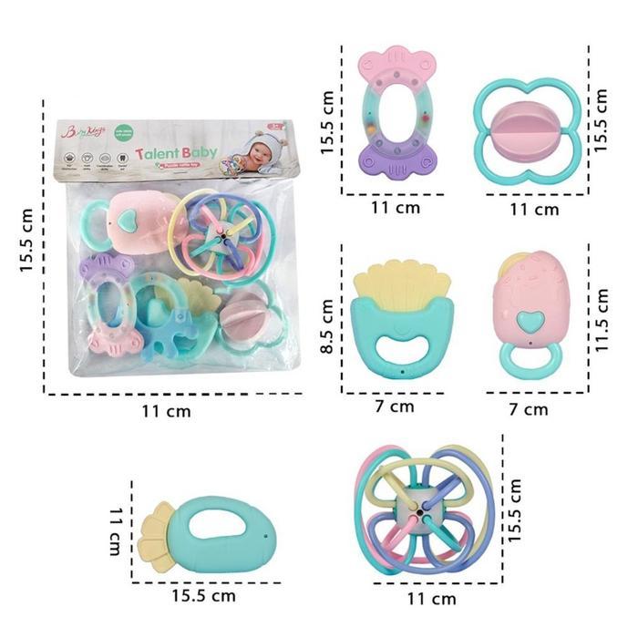 6 Pcs Mainan Shake Teether Kids toys Mainan Perkembangan Anak-anak Mainan Balita Mainan Rattle Bayi 