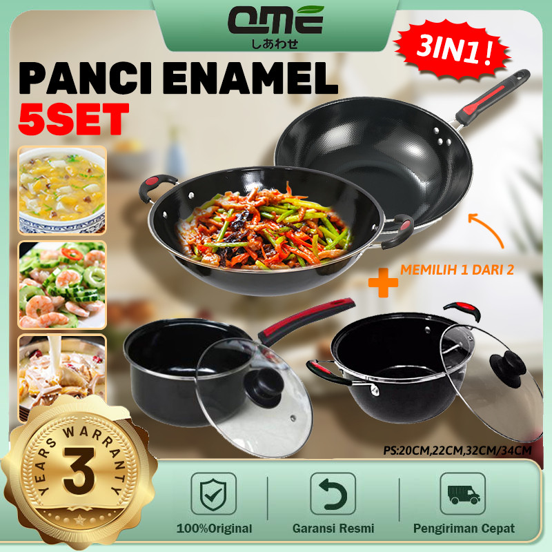 RZL - pasang tutup kaca, Kuahpanci susu enamel 20 cm pasang tutup kaca, wajan enamel uk 34CM UKURAN 