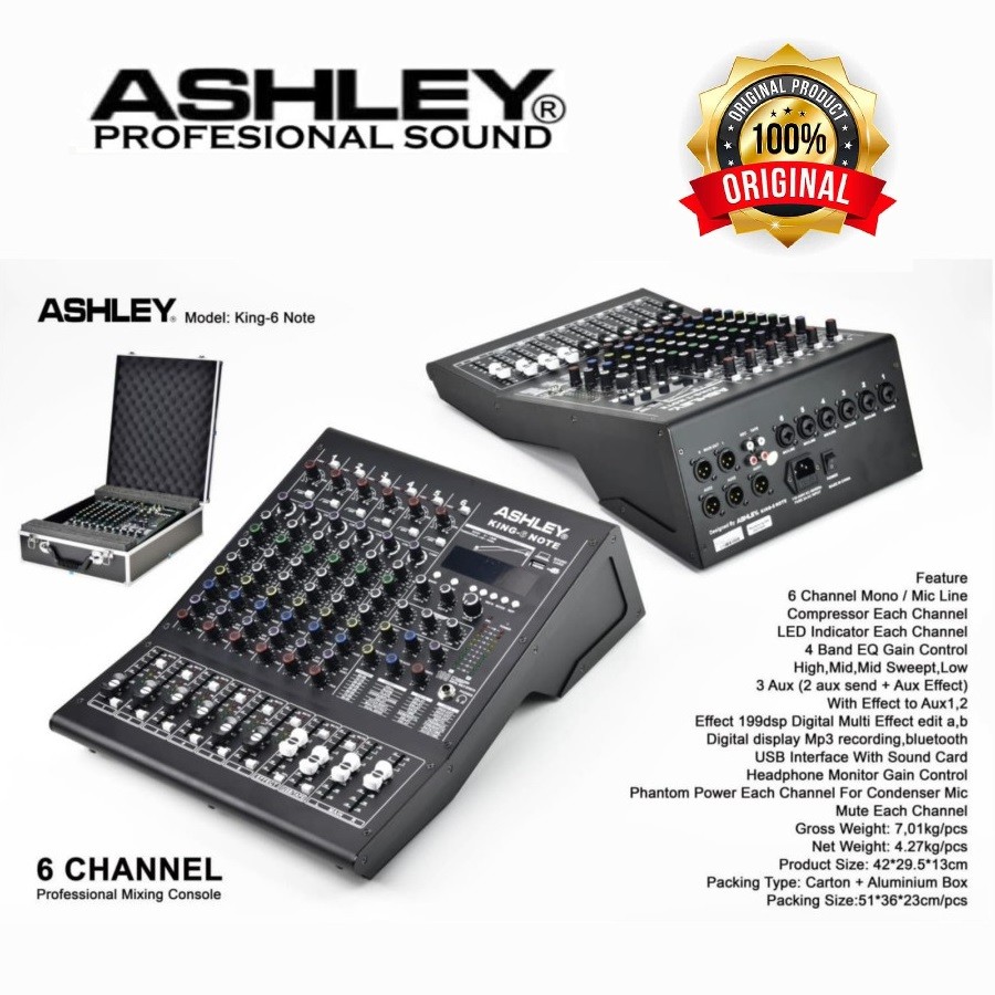 Ashley King 6 Note Mixer Ashley King 6 Note Original 6 Channel Bluetooth - USB