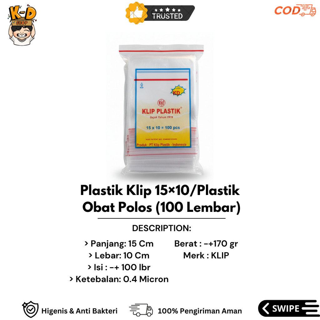 Plastik Klip Polos 15x10 / Plastik Ziplock Bening 15 x 10 cm (Isi 100 Pcs)