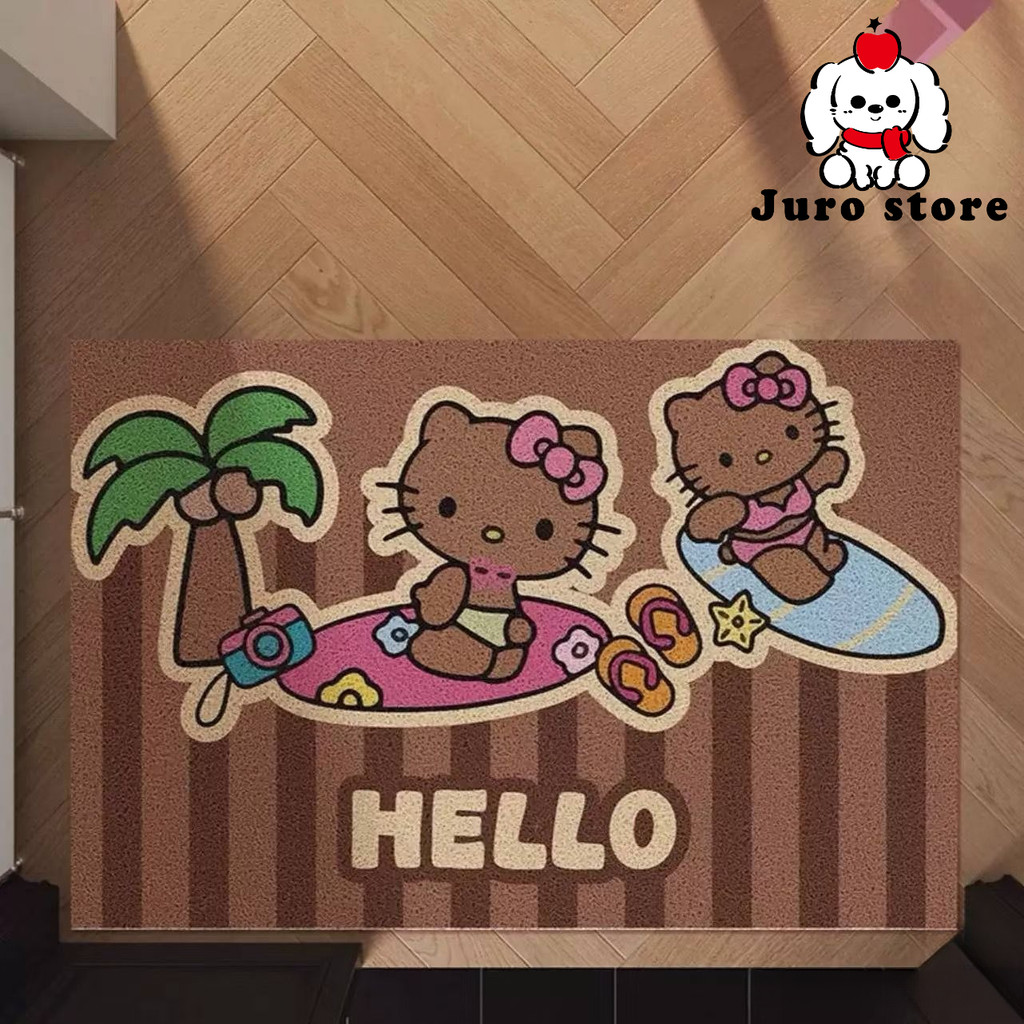 JURO Keset Outdoor Hello Kitty  Penyerap Air Anti Selip ,Keset Pintu, Keset Kulit Berkualitas Tinggi