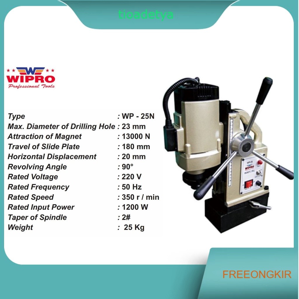 Bor Magnet Duduk 23mm WIPRO WP25N / Magnetic Drill 23 mm WP 25N WIPRO WP-25N - Bor Duduk Listrik WIP
