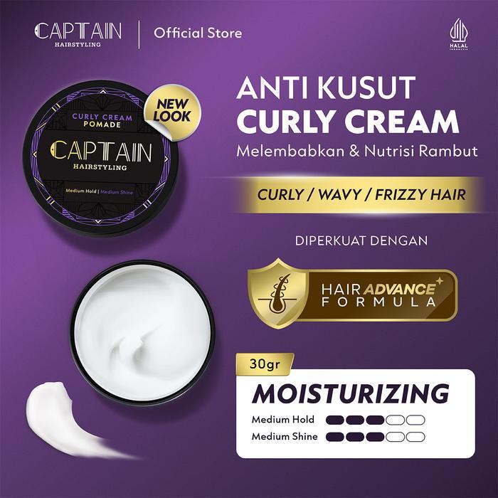 Captain Hairstyling Curly Cream Pomade 30gr / Pomade Pria / Medium Hold / Medium Shine / Moisturizin