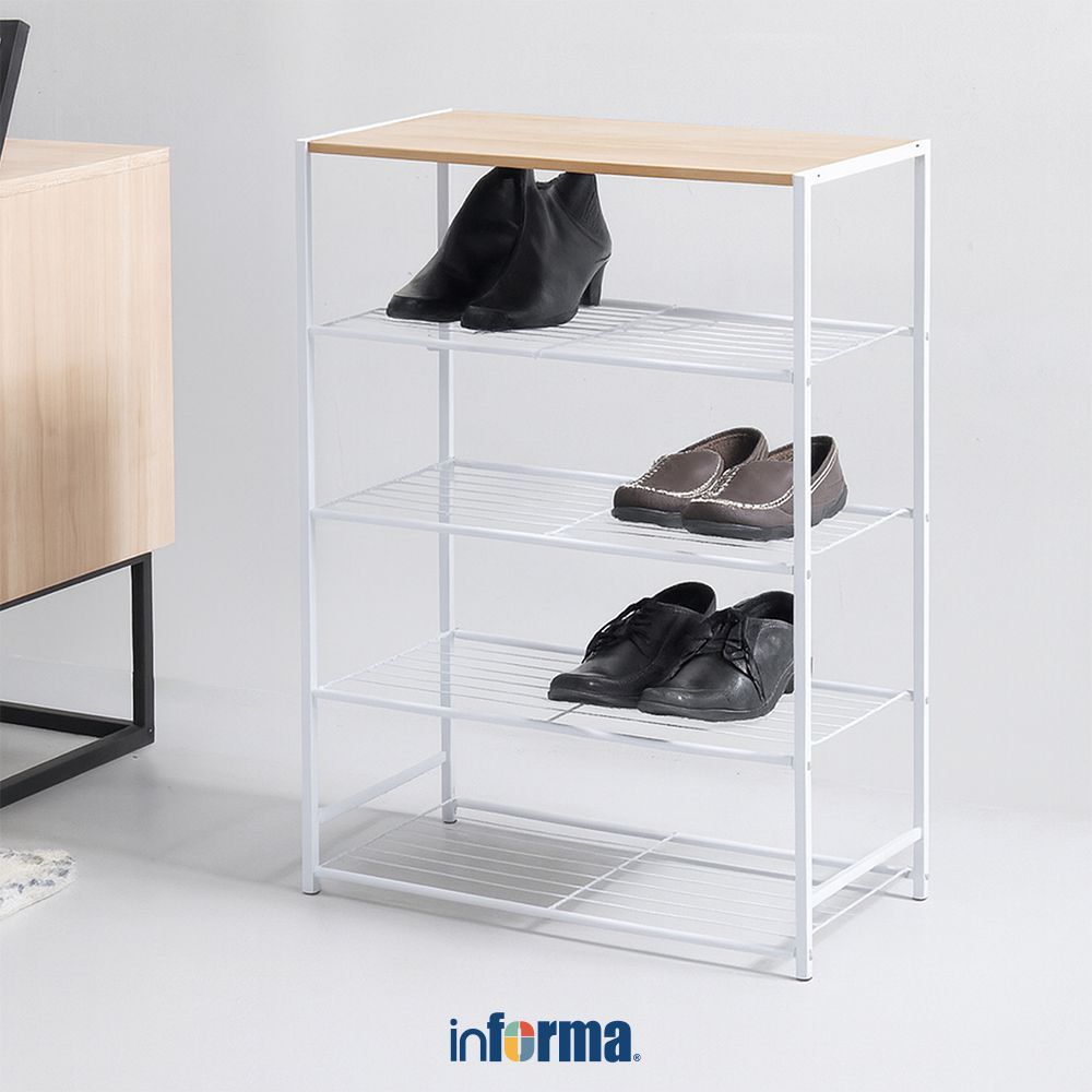 Informa Brandon Rak Sepatu 4 Tingkat - Putih Shoe Rack Organizer Sandal Sepatu Kabinet Alas Kaki Tem
