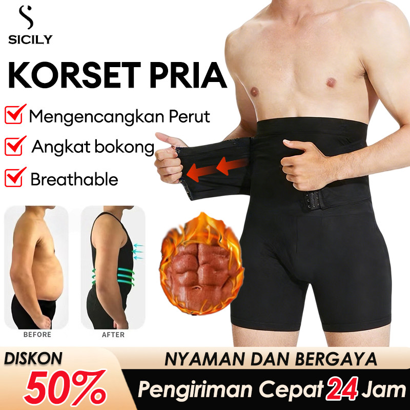 FIDERX  Korset Celana Pria High Waist 2 in 1 Korset Pria Perut Buncit  Korset Pria Olahraga Korset P