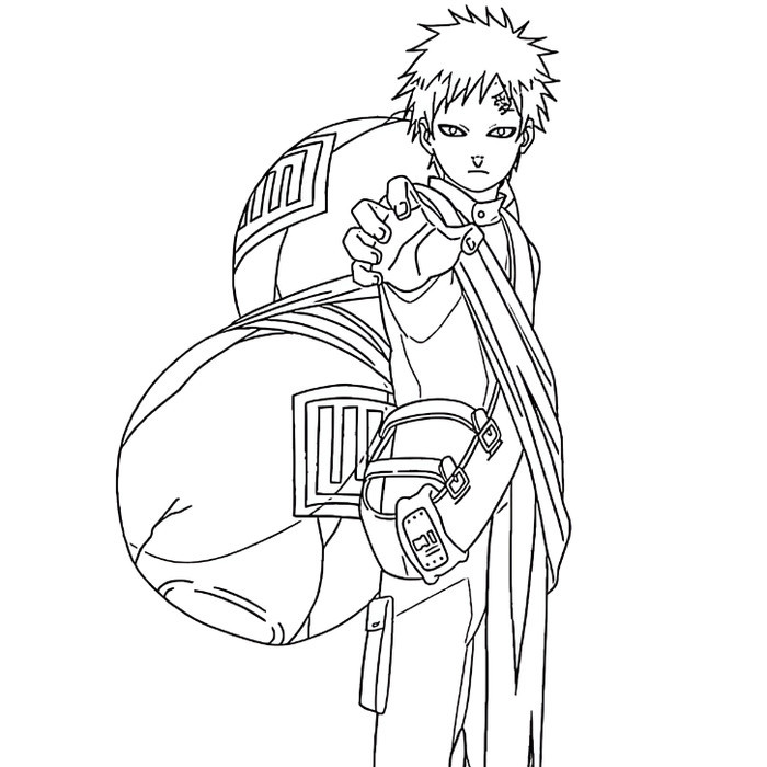 10 LEMBAR kertas mewarnai, GAMBAR MEWARNAI tema NARUTO -GAARA