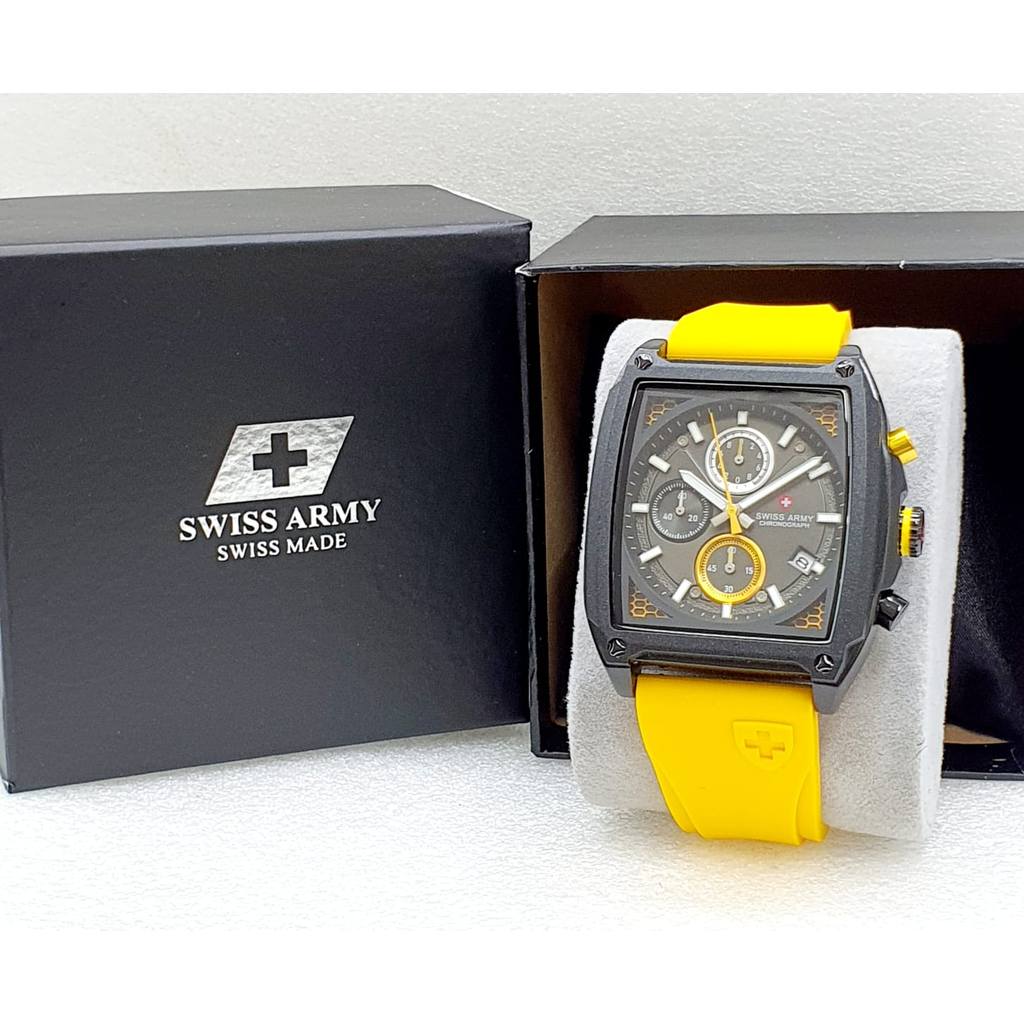 DIJUAL SWISS ARMY ORIGINAL 100% CRONO AKTIF MODEL PERSEGI JAM TANGAN PRIA TALI KARET BERKUALITAS TIN