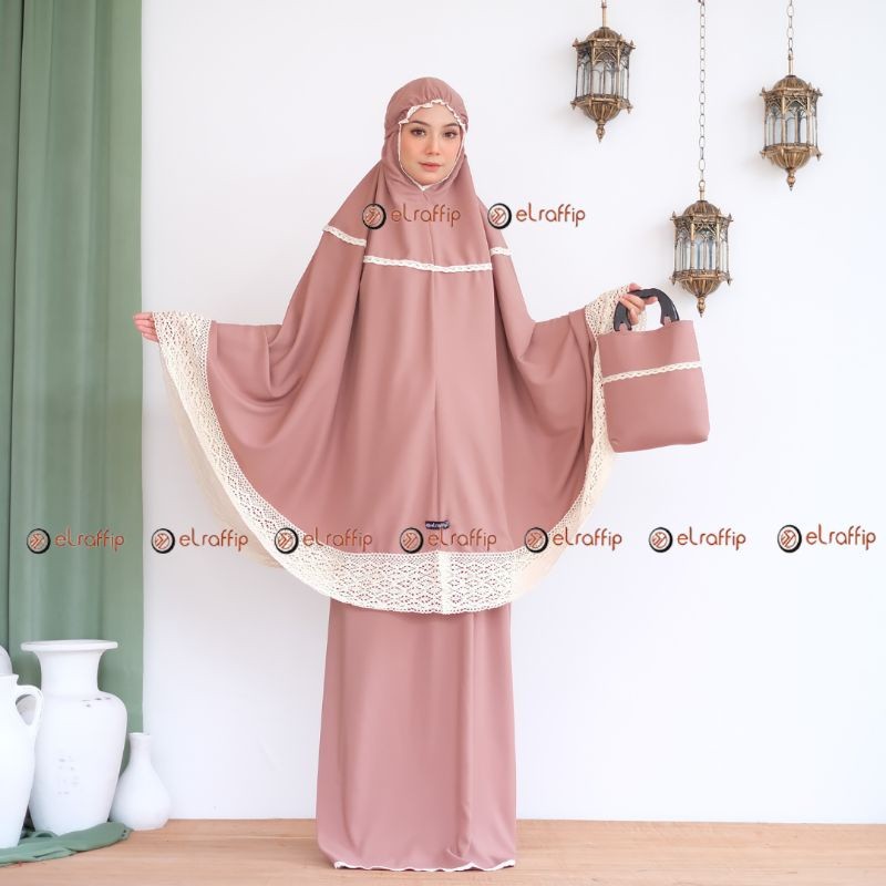 GARDESHOP.ID elraffip-Mukena Dewasa Katun Polos Kombinasi Renda Rajut ALMAHIRA Series